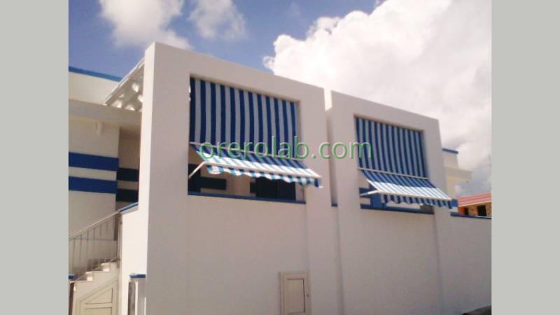 drop down awning white and blue tempotest striped fabric salento lecce